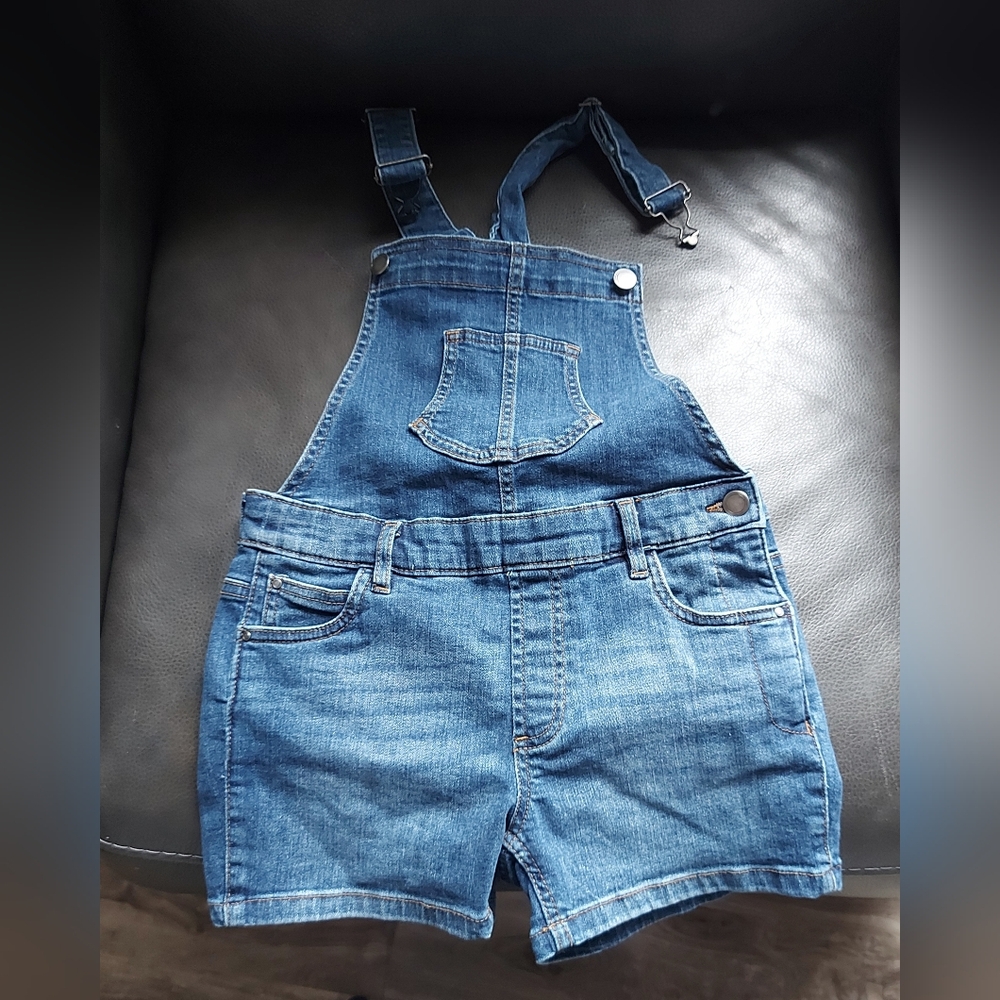Girls Blue Denim Short Overalls